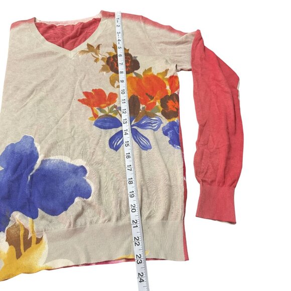 Etro Milano Women's Red/Tan Floral Rib Hem Cotton Cashmere Long Sleeve Size S - Picture 6 of 7